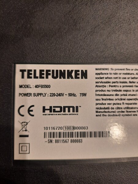 TV Smart Wi-Fi Telefunken 102cm